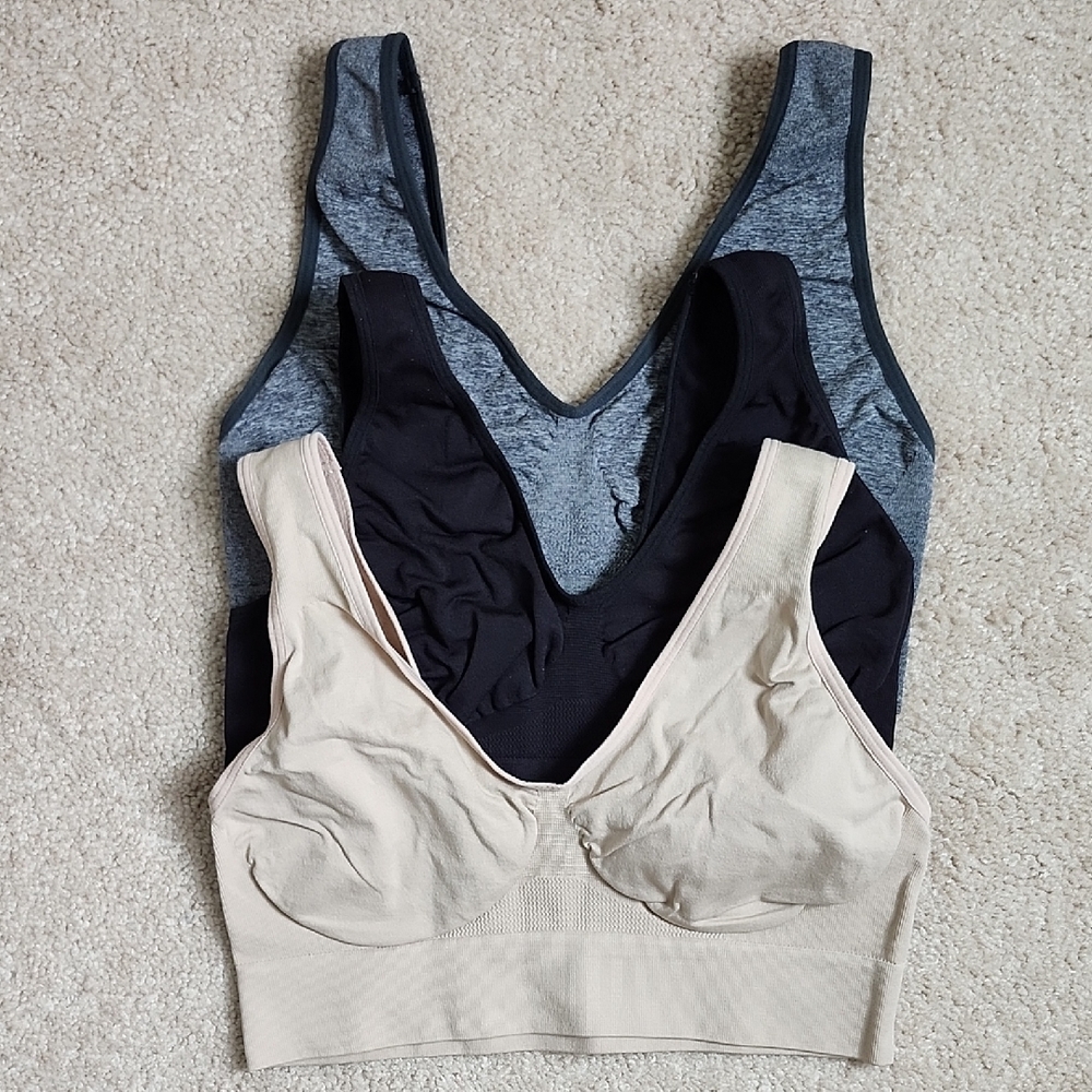 Hanes Seamless Support Sports Bras in Black, Heather Gray & Beige